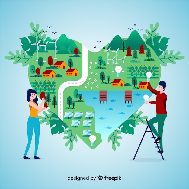 Free vector flat design ecology concept with natural elements