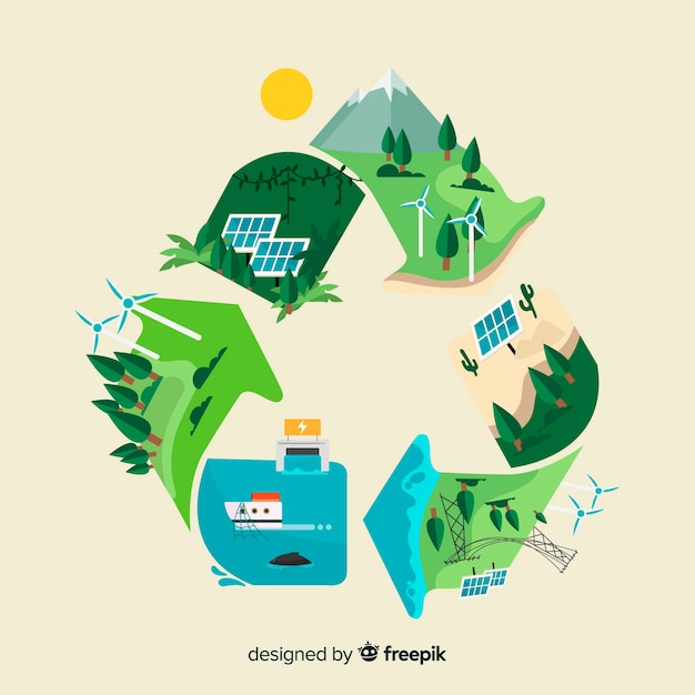 Flat design ecology concept with natural elements