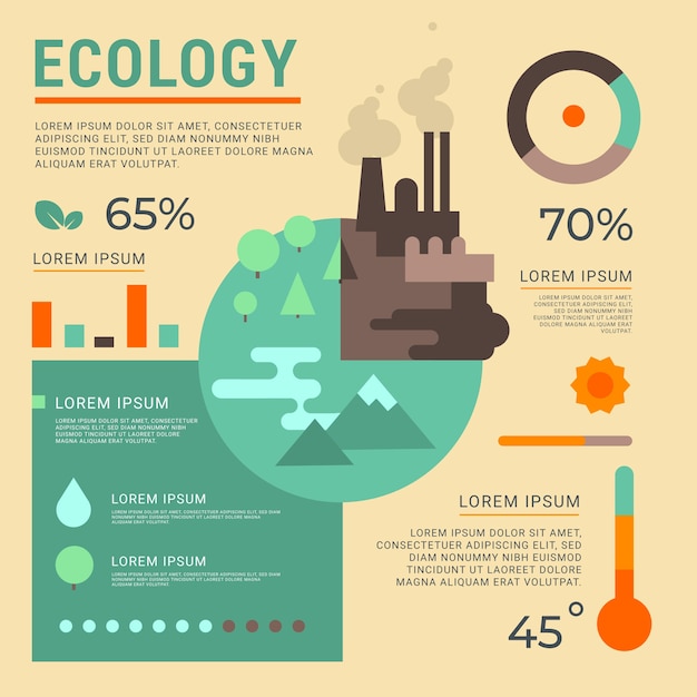 Flat design ecology infographic with retro colors