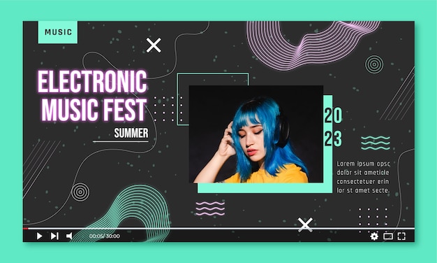 Free Vector flat design electronic music youtube thumbnail