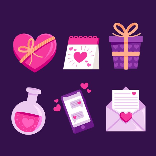 Flat design element pack for valentine day