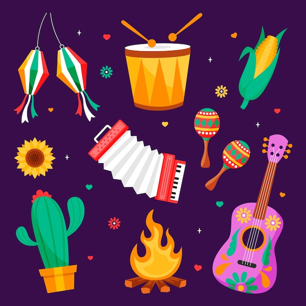 Free Vector flat design elements collection for brazilian festas juninas celebration