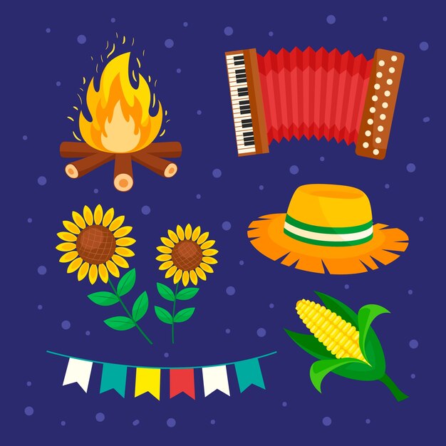 Flat design elements collection for brazilian festas juninas celebration