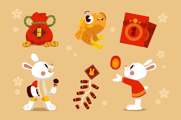 Free Vector flat design elements collection for chinese new year festival