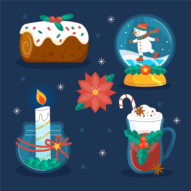 Free Vector flat design elements collection for christmas season celebration