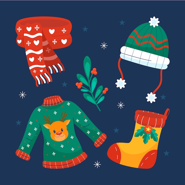 Free Vector flat design elements collection for christmas season celebration