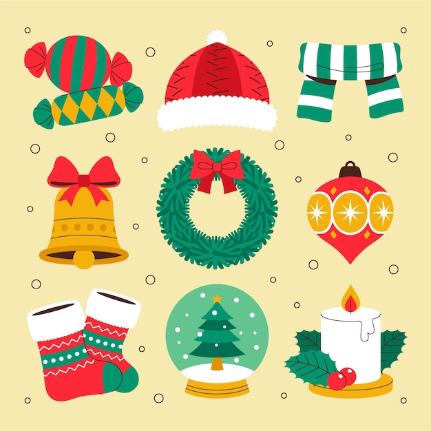 Flat design elements collection for christmas season celebration