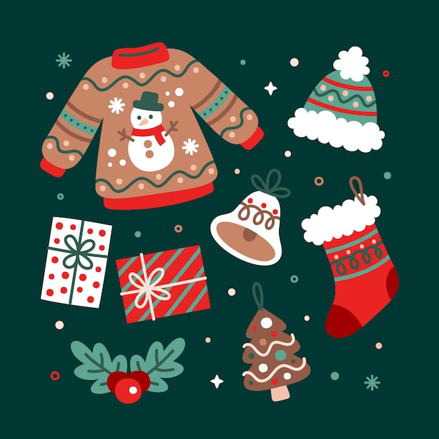 Flat design elements collection for christmas season celebration