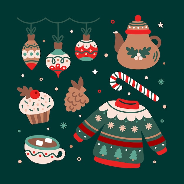 Free Vector flat design elements collection for christmas season celebration