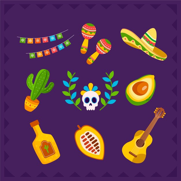 Flat design elements collection for cinco de mayo celebration