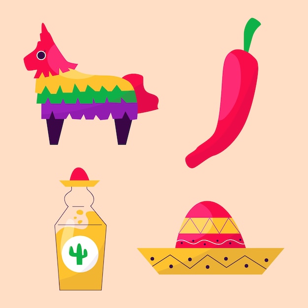 Free vector flat design elements collection for cinco de mayo celebration