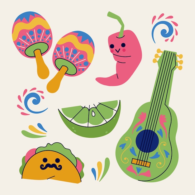 Flat design elements collection for cinco de mayo celebration