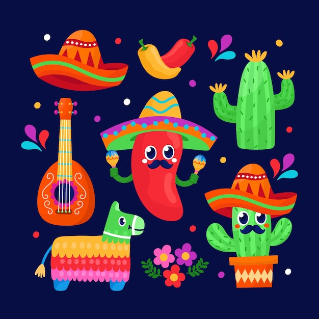 Flat design elements collection for cinco de mayo celebration