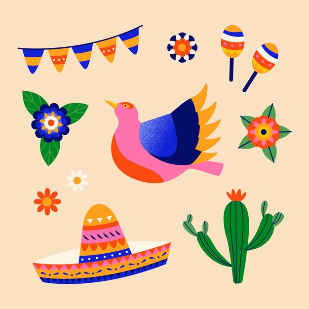 Flat design elements collection for cinco de mayo celebration