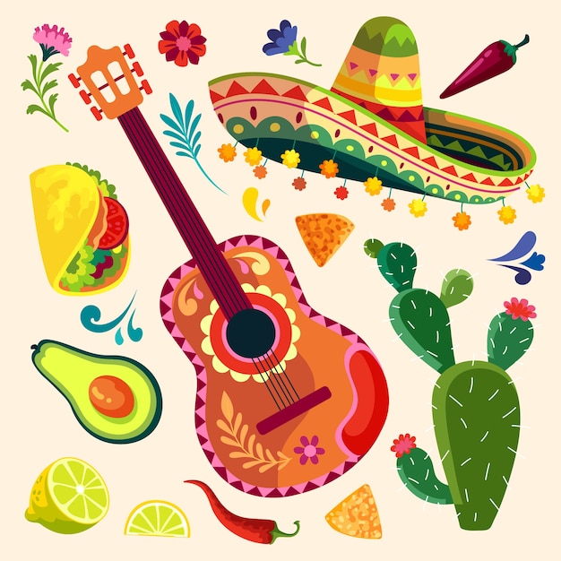 Flat design elements collection for cinco de mayo celebration