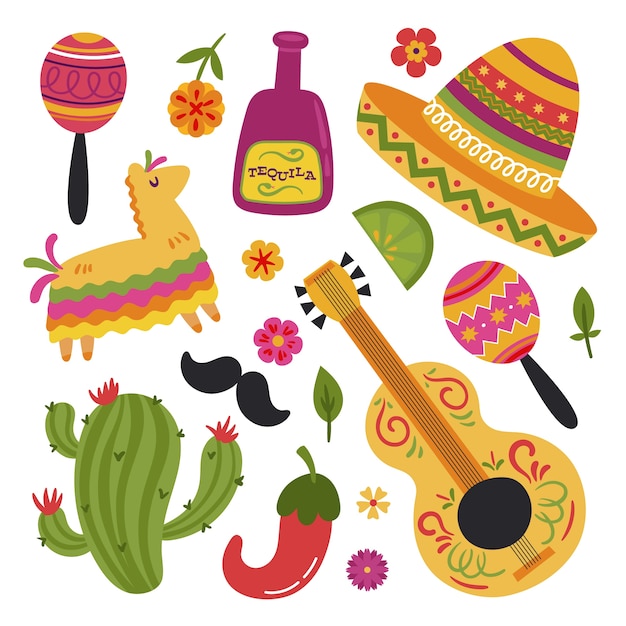 Free Vector flat design elements collection for cinco de mayo celebration