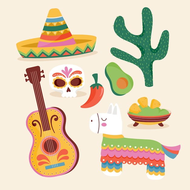 Free Vector flat design elements collection for cinco de mayo celebration