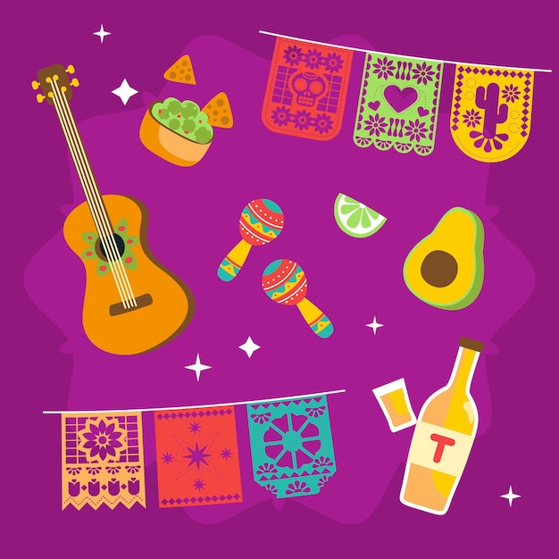 Free Vector flat design elements collection for cinco de mayo celebration