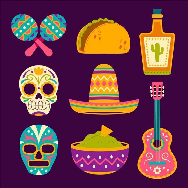 Flat design elements collection for cinco de mayo celebration