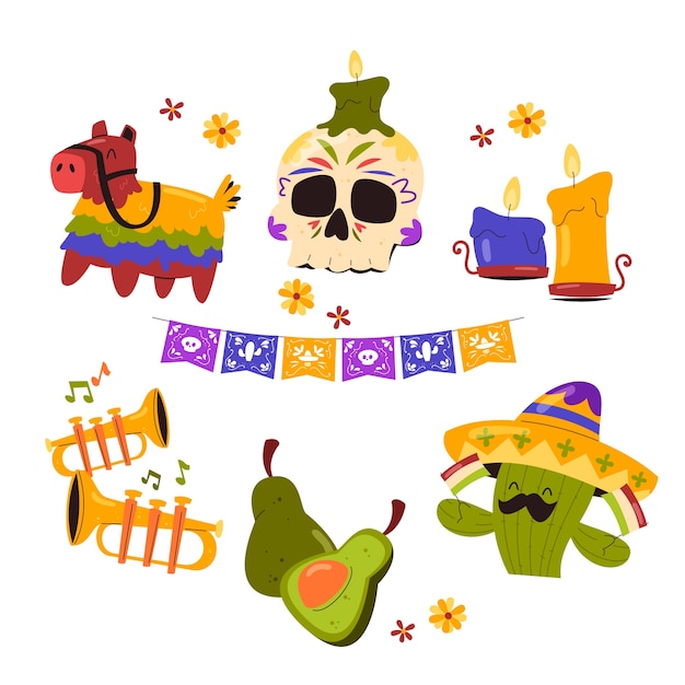 Free Vector flat design elements collection for cinco de mayo celebration