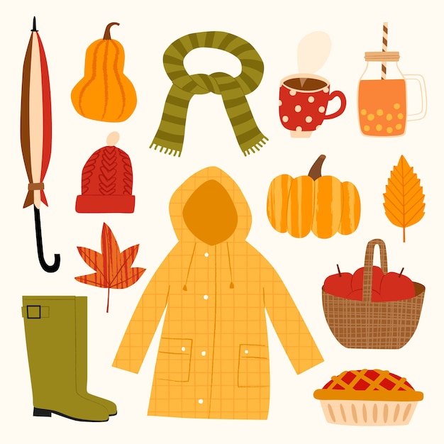 Free Vector flat design elements collection for fall season