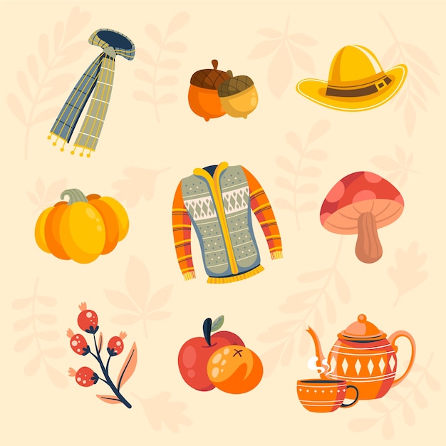 Free Vector flat design elements collection for fall season