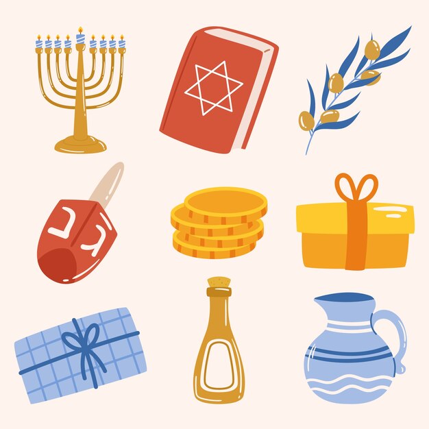 Flat design elements collection for hanukkah celebration