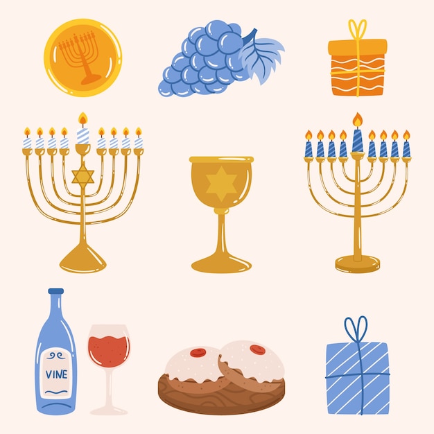 Free Vector flat design elements collection for hanukkah celebration