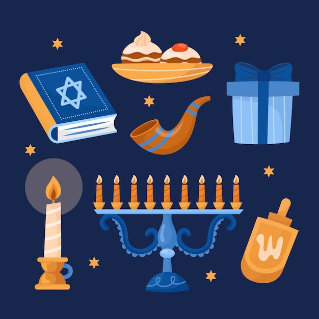 Flat design elements collection for jewish hanukkah celebration