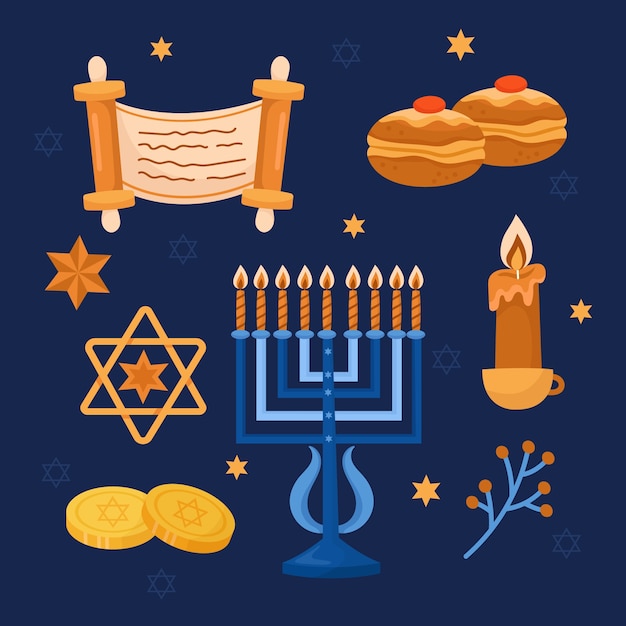 Free vector flat design elements collection for jewish hanukkah celebration