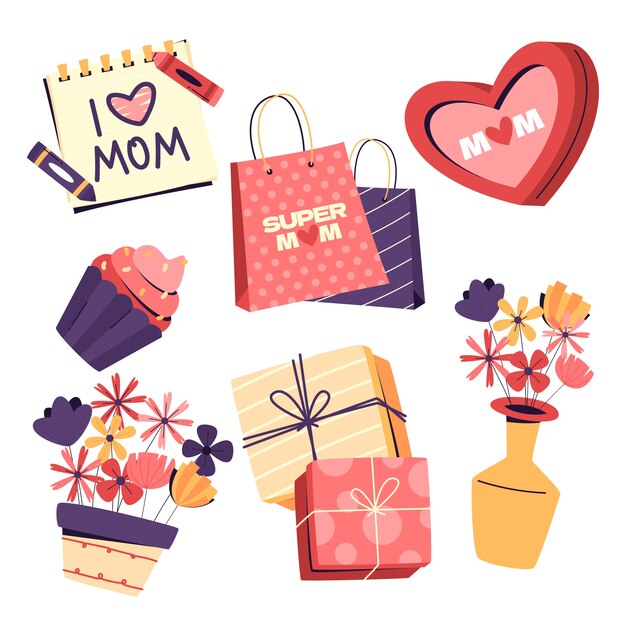 Flat design elements collection for mothers day celebration in spanish