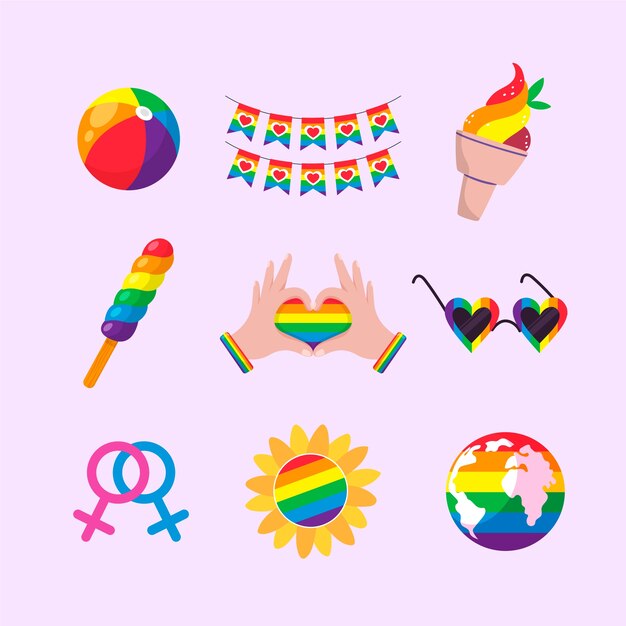 Flat design elements collection for pride month celebration