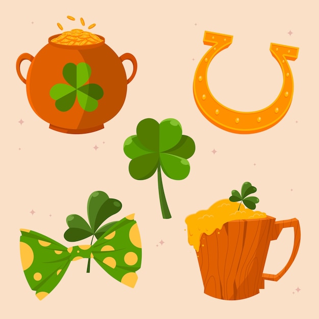 Free vector flat design elements collection for st. patrick's day celebration