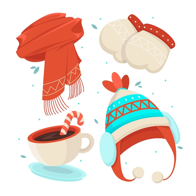 Free Vector flat design elements collection for winter season celebration