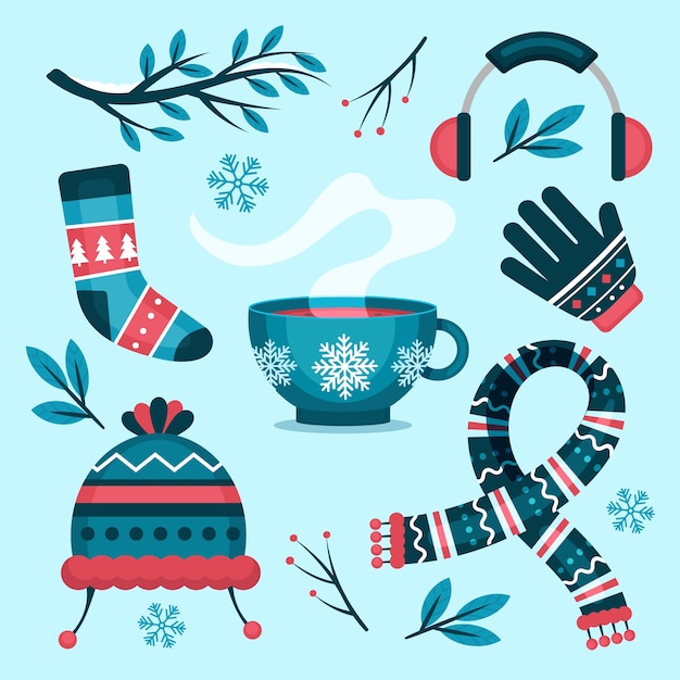 Free vector flat design elements collection for winter season celebration