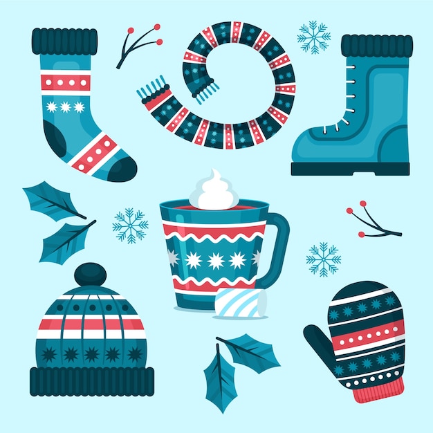 Flat design elements collection for winter season celebration