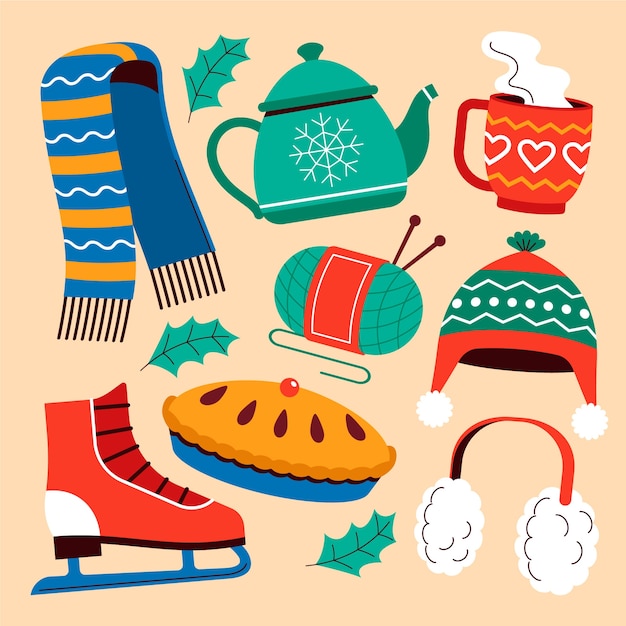 Free Vector flat design elements collection for winter season