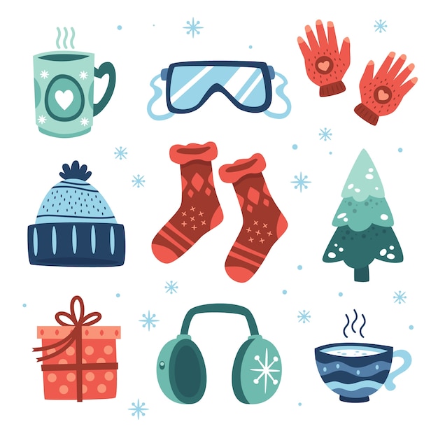 Free vector flat design elements collection for winter season