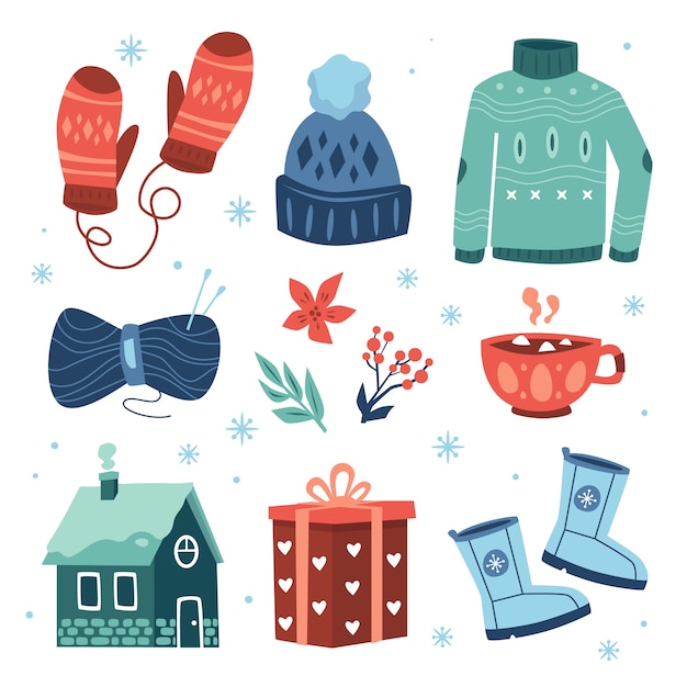 Free vector flat design elements collection for winter season