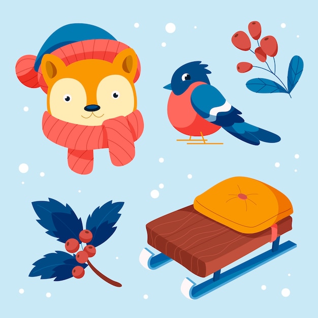 Flat design elements collection for winter season