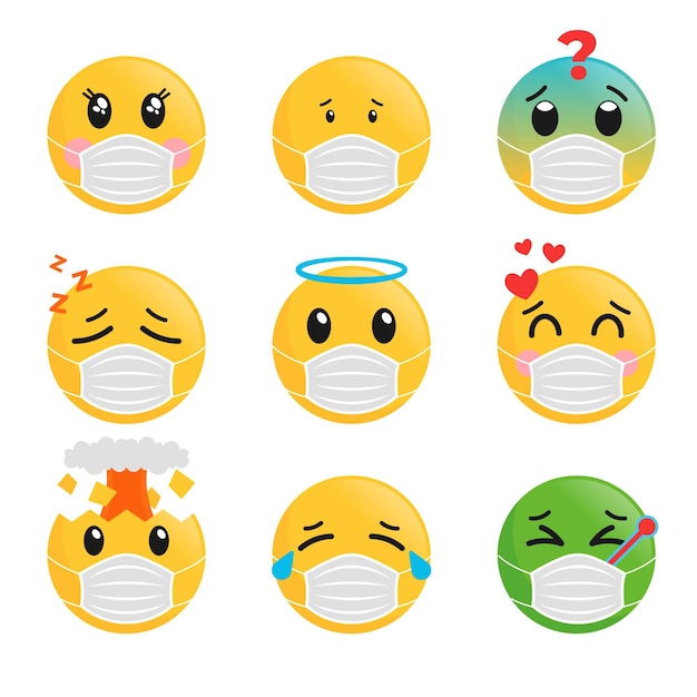 Flat design emoji with face mask pack