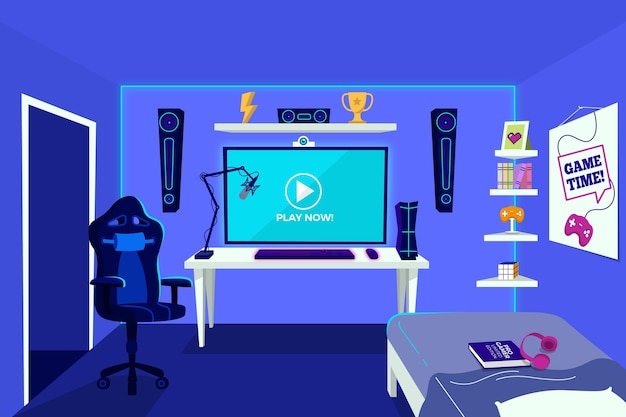 Free vector flat design empty gamer room