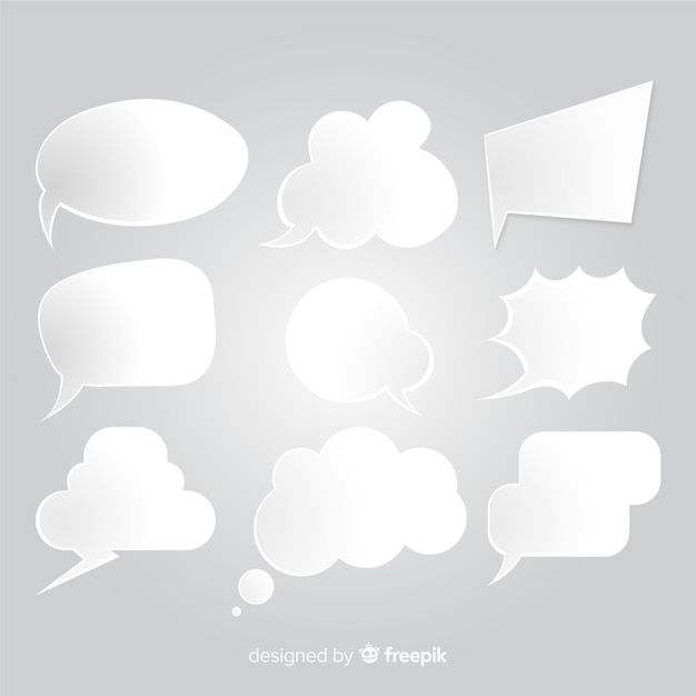 Flat design empty speech bubbles pack in paper style