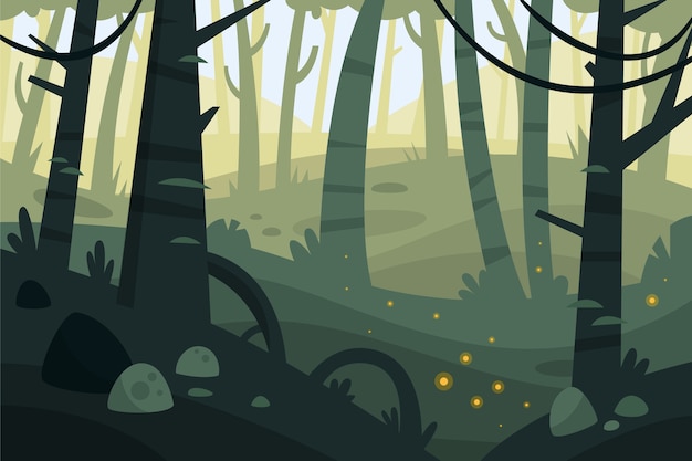 Flat design enchanted forest illustration