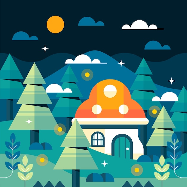 Flat design enchanted forest illustration