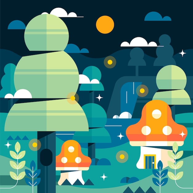 Free Vector flat design enchanted forest illustration