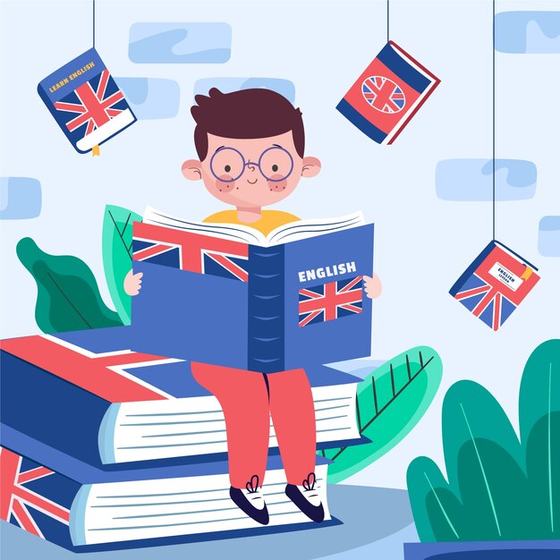 Flat design english book illustration