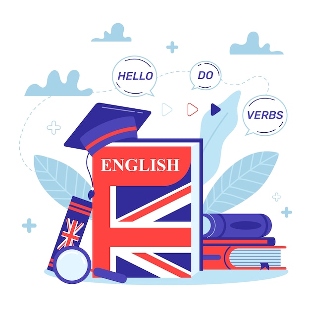 Flat design english book illustration