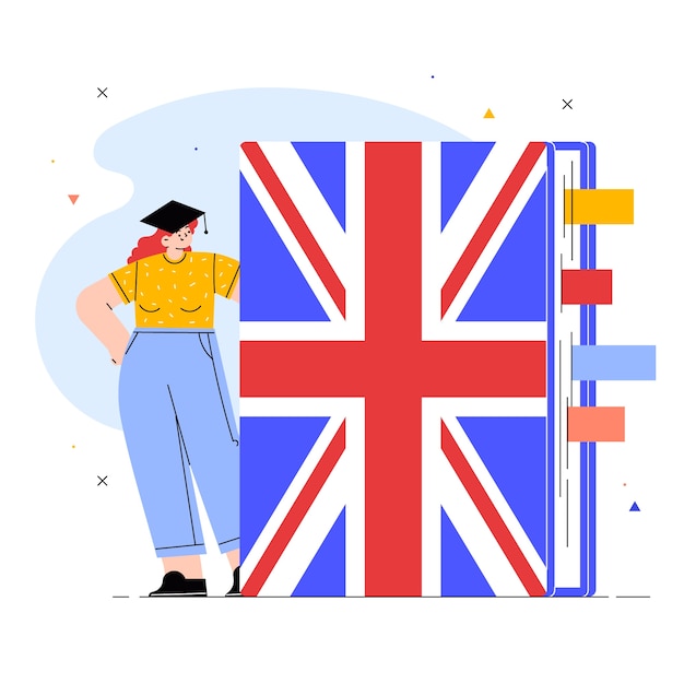 Flat design english book illustration