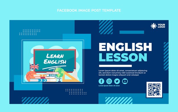 Flat design english lessons facebook post